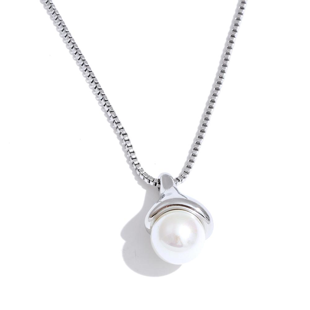 

Yhpup Stainless Steel High Quality Korean Style Simulated Pearls Round Pendant Necklace for Women Trendy Cast Jewelry Wholesale