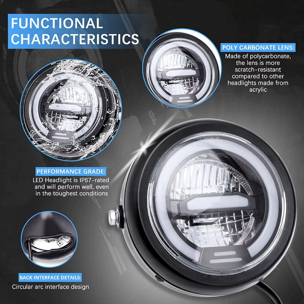 16cm Retro Motorcycle LED Headlight Daytime Running Lamp for Cruiser Chopper Cafe Racer