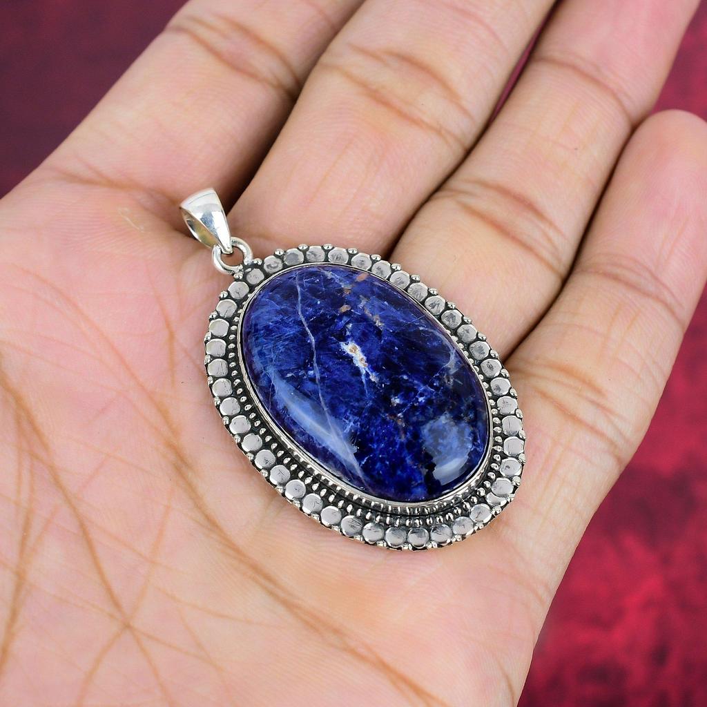 Pandantiv Sodalite, pandantiv din argint solid 925 bijuterii cu pietre prețioase lucrate manual, cadouri pentru soție pandantiv nou-nouț