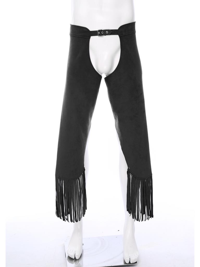 Chaps Cowboy Vintage cu Franjuri pentru Bărbați, Pantaloni de Suedă cu Cataramă Ajustabilă, Design cu Croiala Deschisă pentru Halloween și Petrecere cu Tematică Western