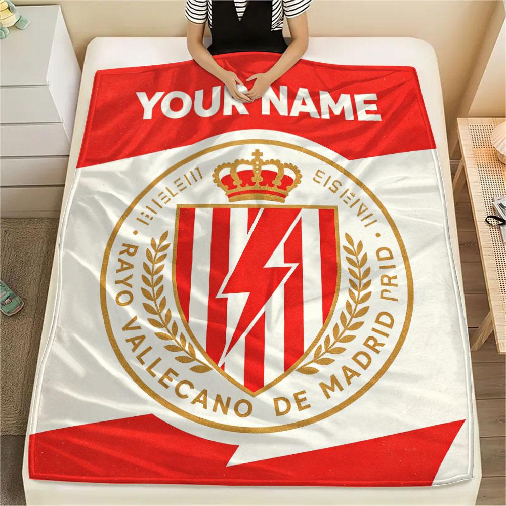 Custom Name,Rayo Vallecano de Madrid Printed Flannel Blanket, soft throw for bedroom sofa, washable, Christmas present, great gift.