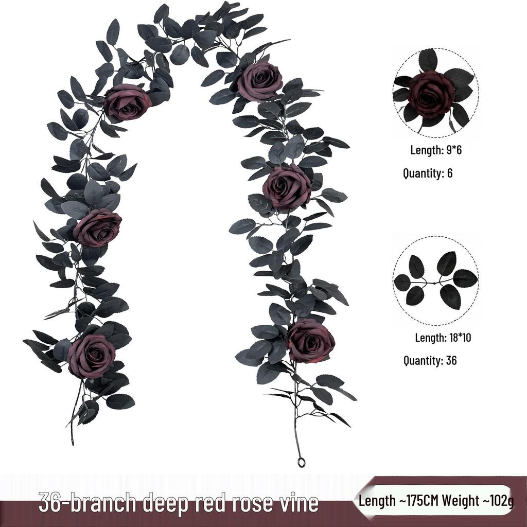 Gothic Black Rose Vine Arrangement: Halloween Decoration Fake Flower Vine
