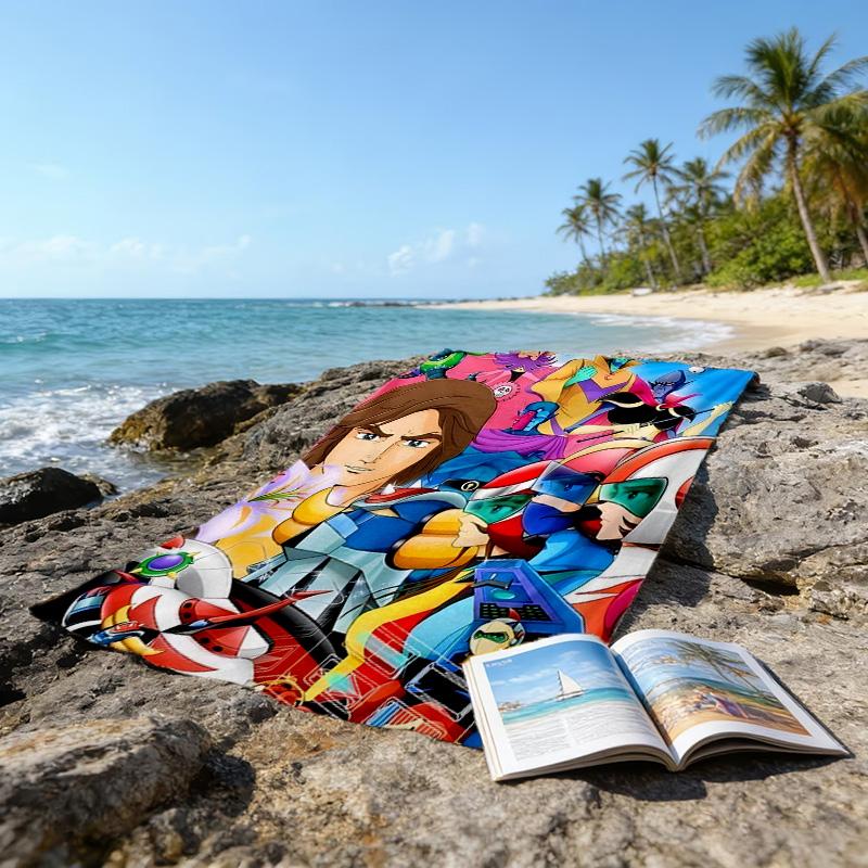 1pc UFO Robot Grendizer2 Beach Towel, Beach and Seaside Swimming Pool Equipment, Fashion Pattern, Rectangular, Travel Essentials