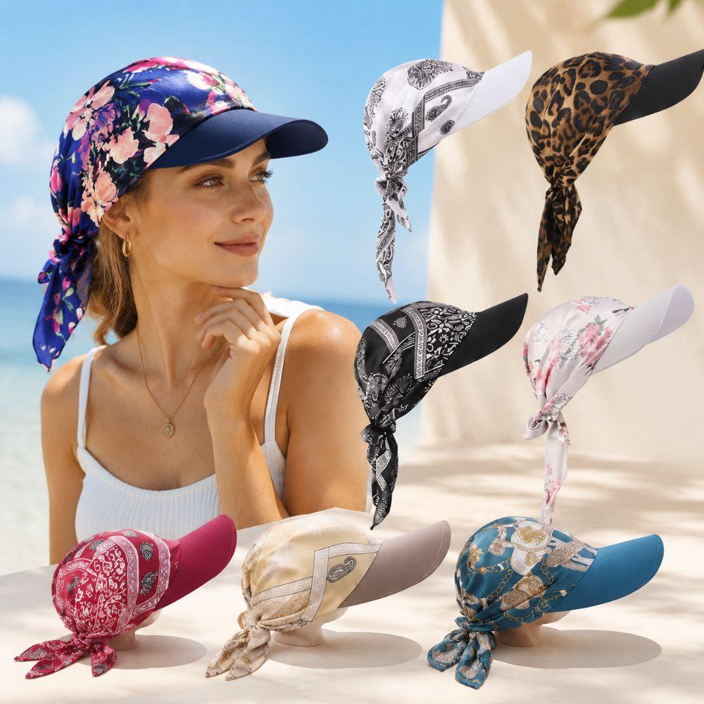 Breathable Women Printed Satin Headscarf Hat Summer Baseball Cap Outdoor Sun Hat  For Men Women