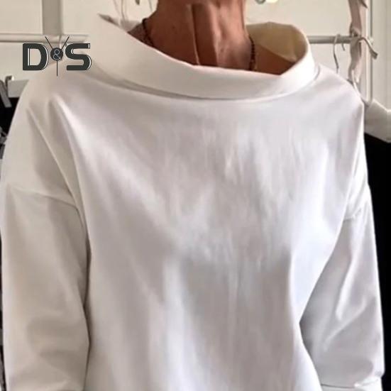 Dámské jaro podzim jednobarevná mikina poloviční vysoký límec dlouhý rukáv volný střih triko streetwear