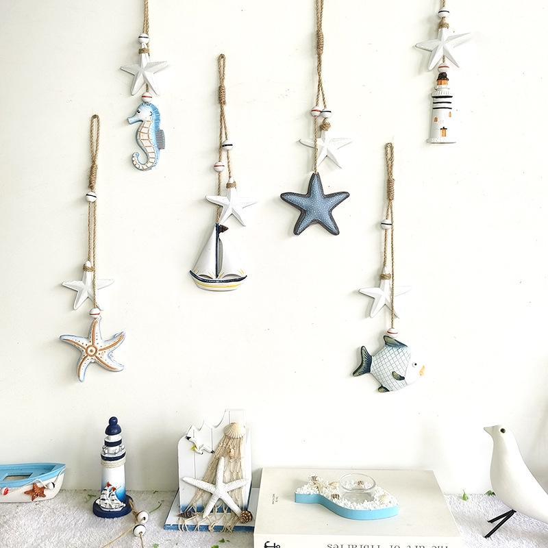 Mediterranean Style Wooden Ocean Animal With Jute Rope Wall Pendants Home Decoration For Nautical Themed Eco-Friendly Ornament