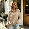 Damen Halbzip Pullover Sweatshirt Langarm Lockerer Schnitt Winter Freizeit Oberteil