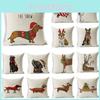 Elegant 18'' Dachshund Printed Christmas Linen Pillowcase For Cozy Living Spaces