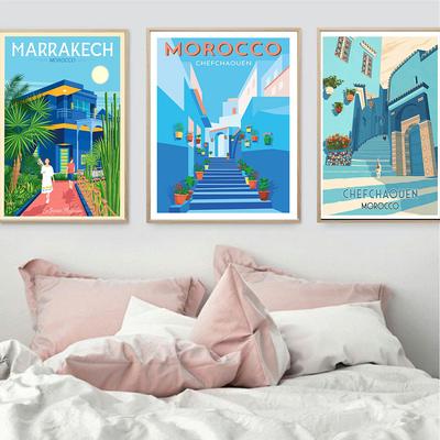 Marokko Reiseplakat Straße Leinwand Malerei Retro Kunstdruck minimalistische moderne Bilder