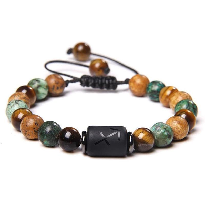 Natural Stone Tiger Eye Picture Jasper Round Beads 12 Constellation Bracelet for Men and Women Zodiac Signs Bracelet Aries