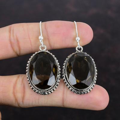 Faceted Smoky Quartz Earring Natural Gemstone Earring 925 Sterling Silver Earrings Vintage Jewelry Handmade Earrings Silver Jewelry For Gift