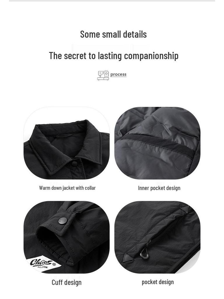 Men's Cross-Border Down Feather Jacket: 50% Down, Lapel, Short, Trendy Winter Workwear