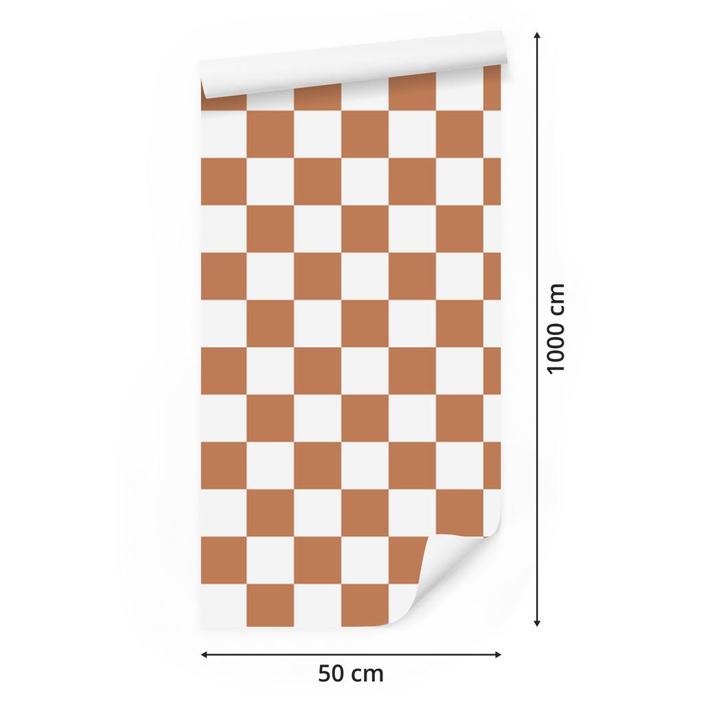 Checkerboard Wallpaper White, Orange and Cream for Living Room and Bedroom 50x1000