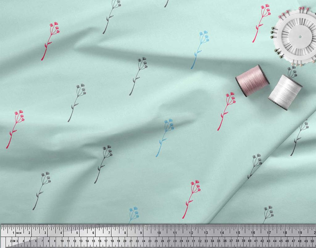 Soimoi Gray Poly Crepe Fabric Scarlet Hummer Leaves Print Fabric by the Metre 42 Inch