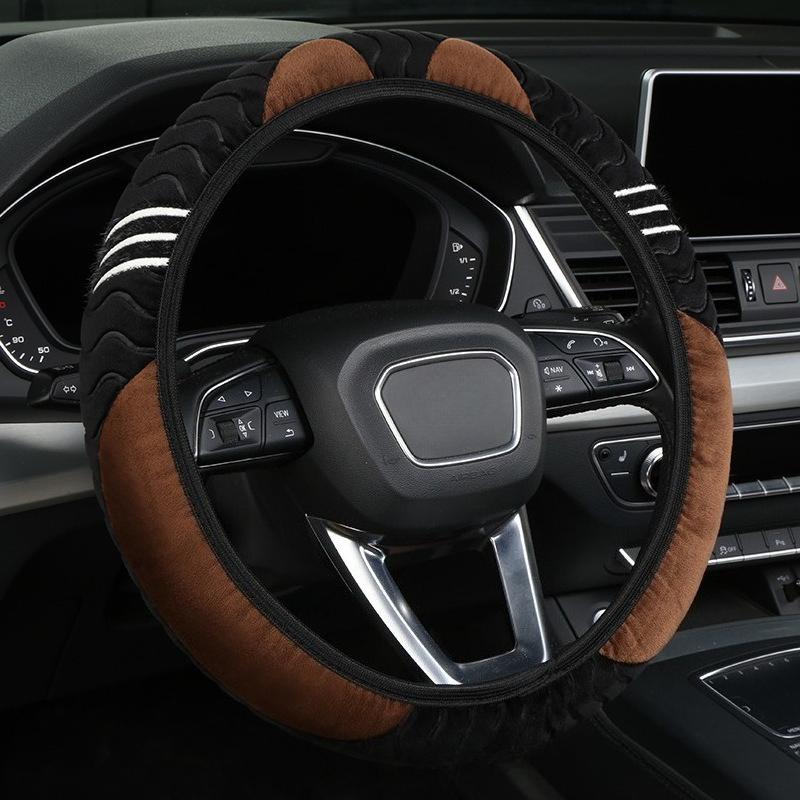 38cm Fashionable Plush Car Steering Wheel Cover Elastic No Inner Ring Cute Dirt Resistant All Season Universal Handle Cover