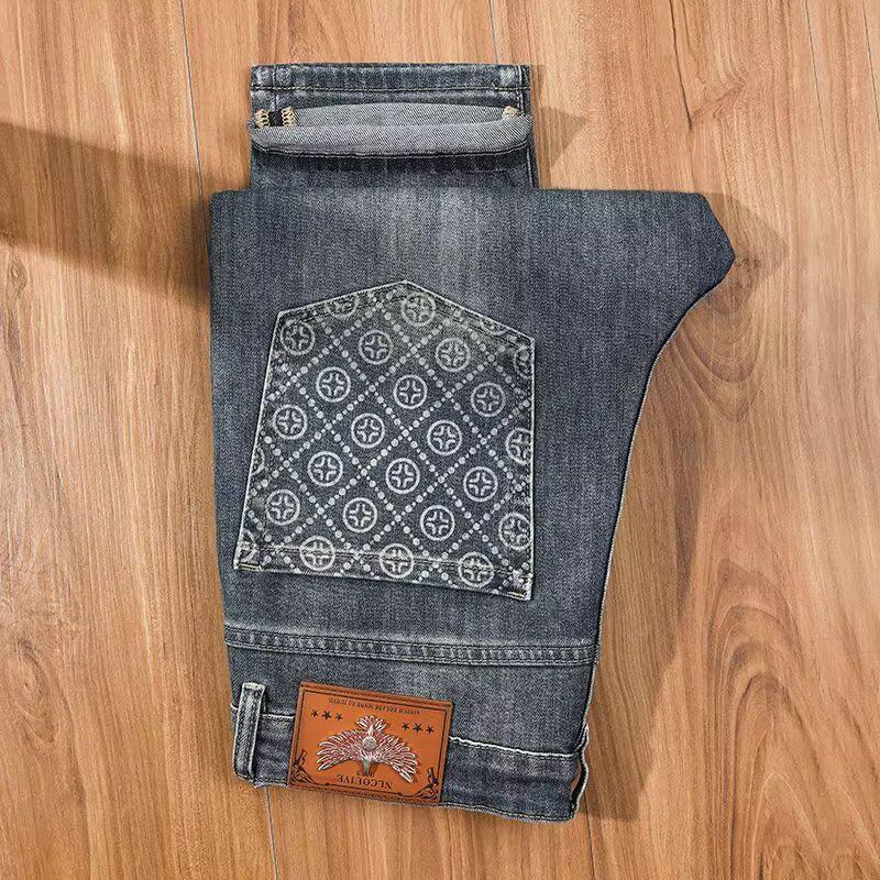 

Мужские облегающие корейские ретро-джинсы — вышитые, эластичные, свободные, прямые 31 синий