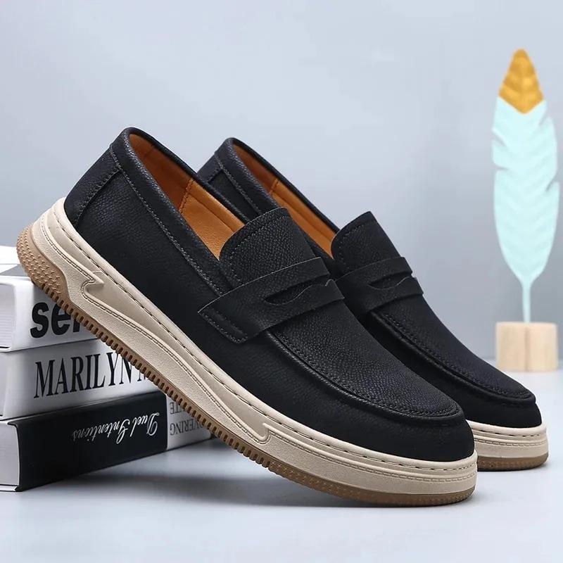Men's Casual Thick-Soled Loafers Comfortable Soft-Soled Lazy Shoe Classic Autumn And Winter Solid-Color Anti -Slip Driving Shoes