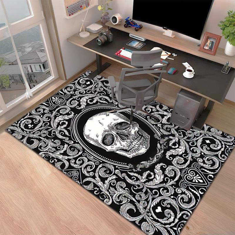 1PC Skull Dark Gothic Pattern Printed Carpet Rug for Living Room Bedroom Home Sofa Decoration,Non-slip Floor Mat Floor Mat