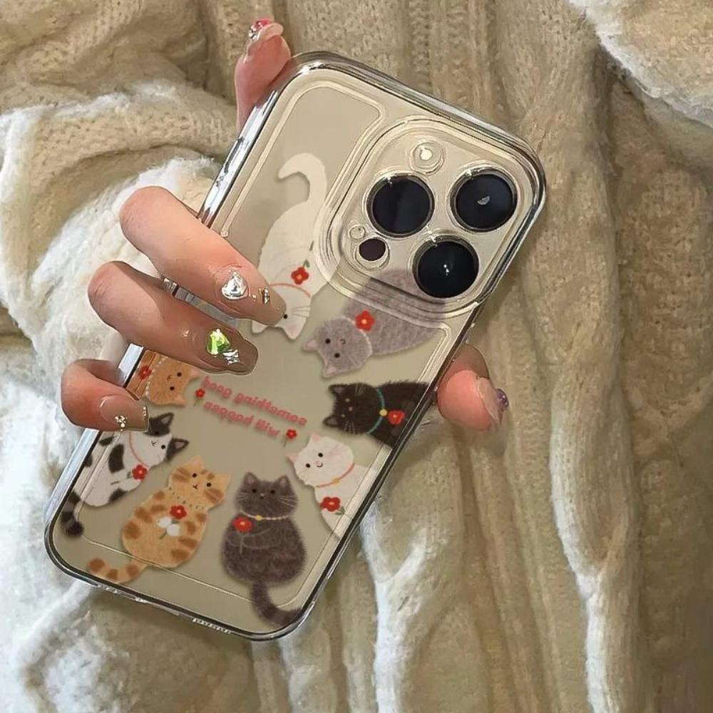 Cartoon Cute Rose Kitten Transparent Phone Case for IPhone 11 12 13 14 15 16 17 Pro Max IPhone 16 15 14 Plus Silicone Soft Cover