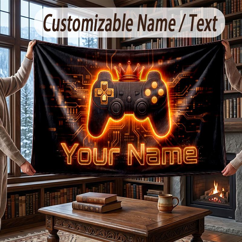 Game Controller Theme Throw Blanket Custom Name Text Personalized Blanket Soft Cozy Blanket for Home Sofa Bed