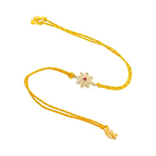 Estele Gold Plated Matt Finish Floral Rakhi with Austrian Crystals and Fancy Silk Thread
