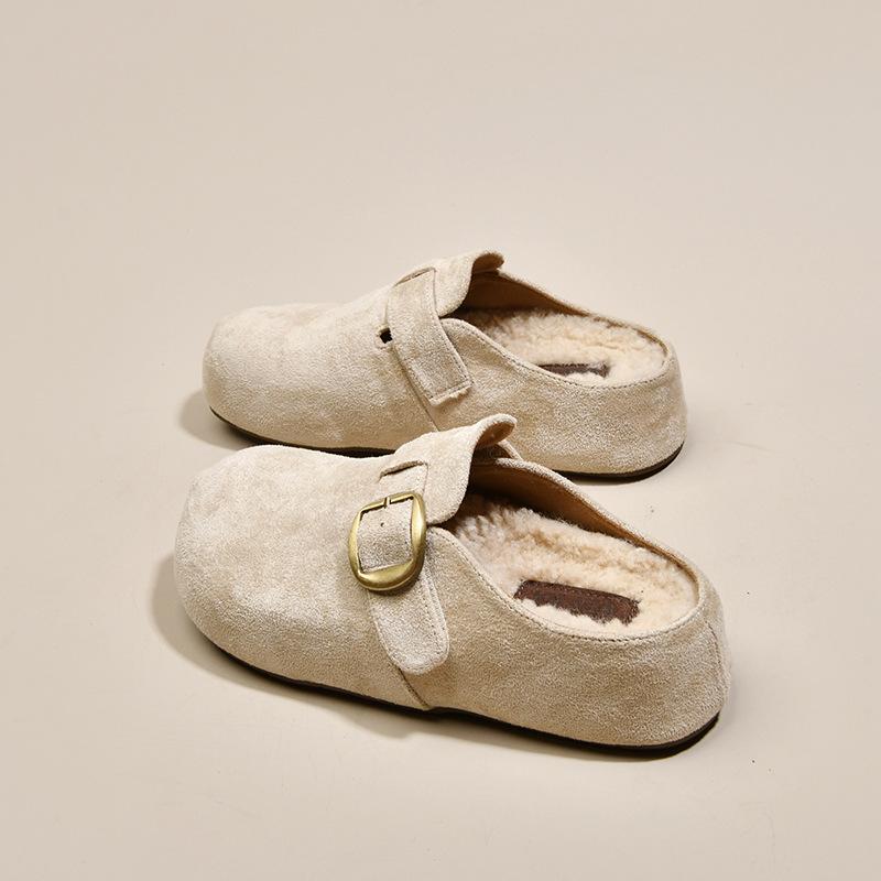 Fleece Birkenstock Halbschuhe Faulpelz Ein-Pedal 2025 Herbst neu dicksohlige Tasche Kopf Hausschuhe Damen Oberbekleidung Damenschuhe