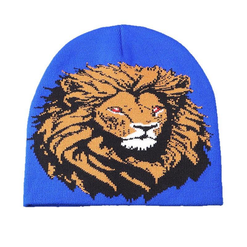 Jacquard Knitted Hat Hip Hop Warm Lion Animal Pattern Ear Protection Bag Head Pullover Cold Hat Brimless Wool Hat