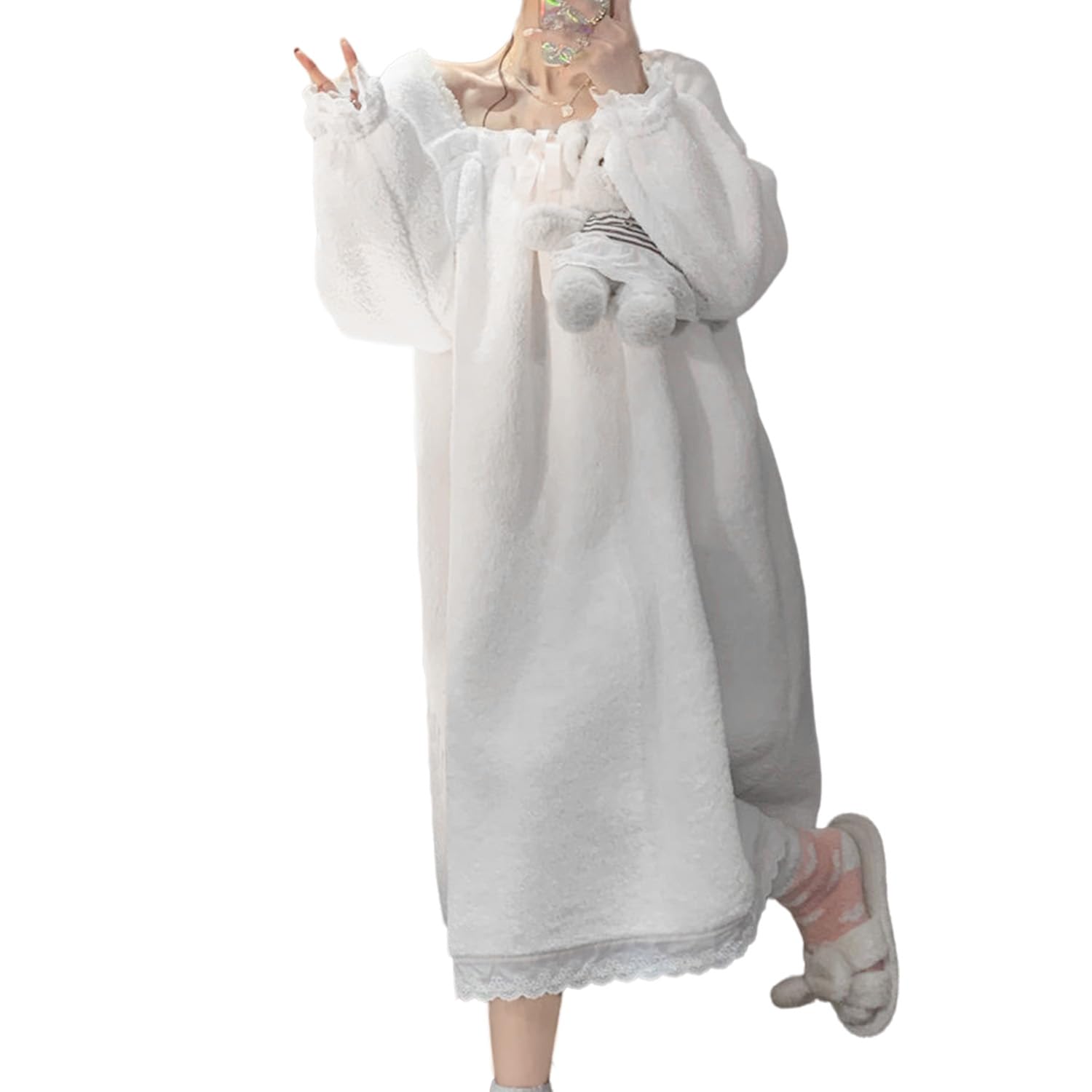 

Специализированная пижама Очень милая принцесса Толстая пижама для осени и зимы [YunXiozy Star] Магазин Теплая, Пушистая, на флисовой подкладке, Домашняя одежда, Фланель, Стиль, белый