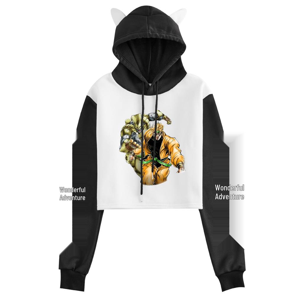 JOJO's Bizarre Adventure Cat Ear Color Block Hoodie - Women’s Anime Loose Jacket for Spring/Autumn