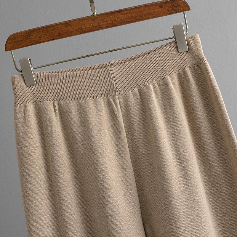 Fall Winter Lazy Wind Loose V-Neck Pulllover Sweater Suit Women's Solid Color Long Sleeve Knit Wide Leg Pants Two Piece Set