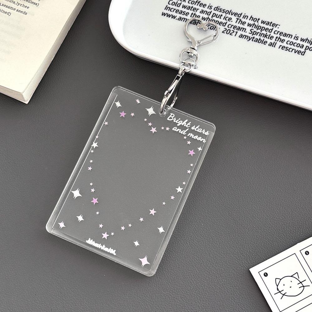 Acrylic Photocard Holder Heart Star Pattern With Keychain Photo Card Protector 3-inch Kpop Idol Card Kpop Idol Card Holder