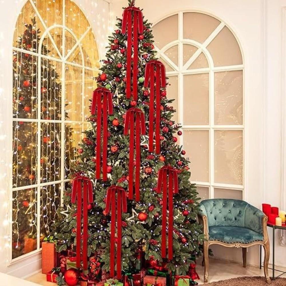 6pcs/set Vintage Christmas Tree Bows Indoor Outdoor Decorations Versatile Usage Velvet Bows Elegance Christmas Gift Wreath Bow