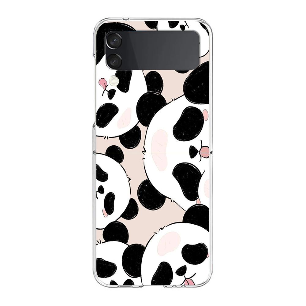 Phone Case For Samsung Galaxy Z Flip 3 4 5 Hard Folding Clear PC Bumper For Samsung Z Flip 6 Back Cover Cartoon panda