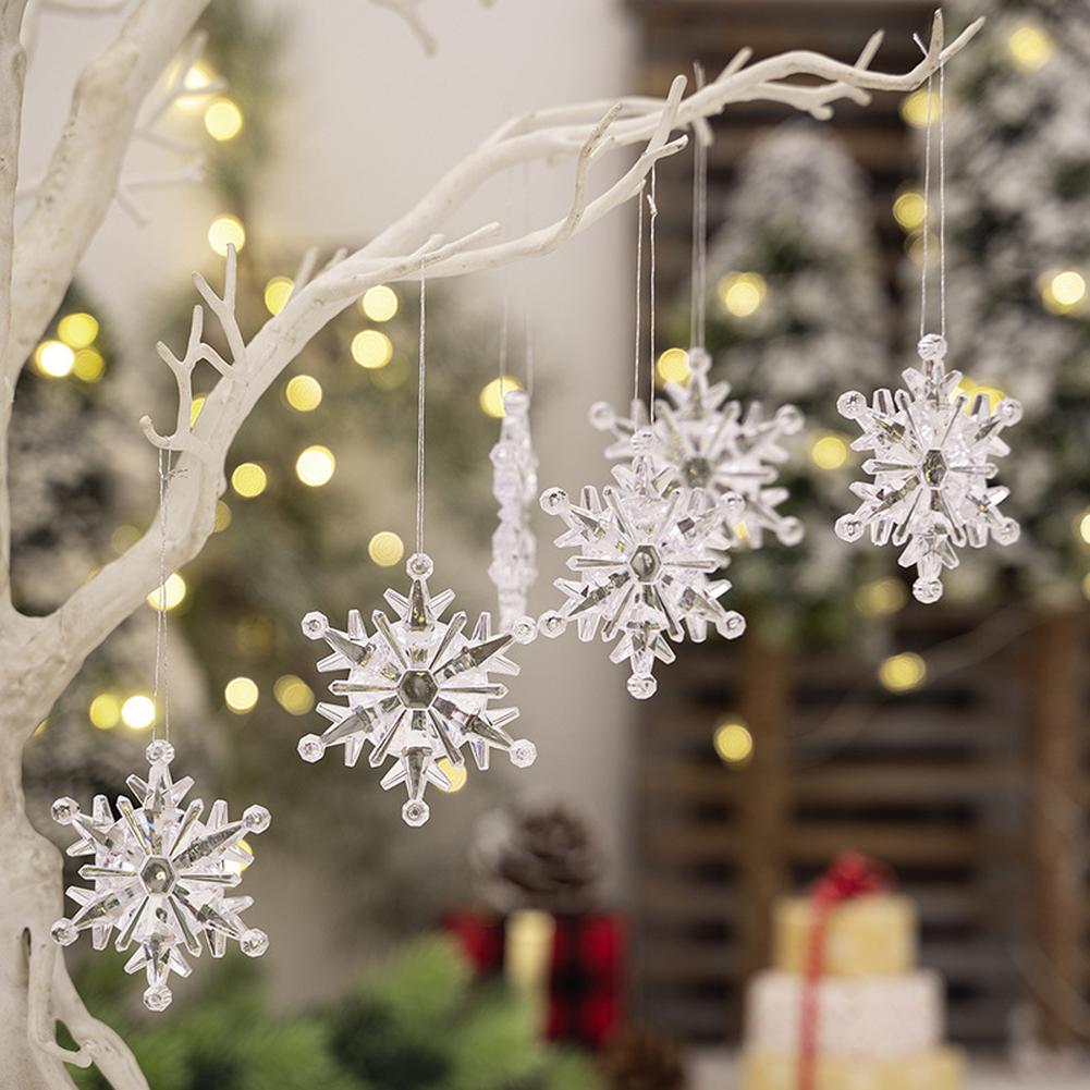 6pcs Acrylic Snowflake Pendant For Christmas Tree Decoration Transparent Snowflake Pendant Hanging Ornament For New Year Home Party