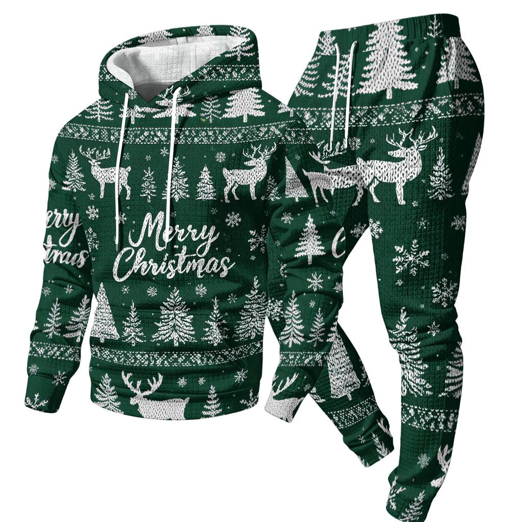 Men's Casual Sweatshirt Set with Pattern for Fall and Winter