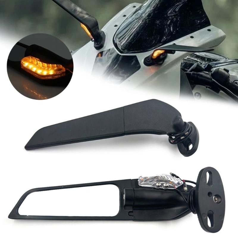 Motorcycle Modified LED Universal Rearview Glass Sport Motorcycle Left Right Side Wing Glass with LED Lights Replacement