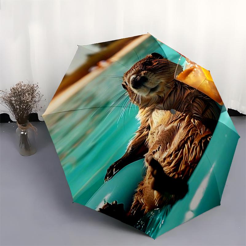 Capybara Themed Travel Umbrella 8 Ribs Automatic Opening and Closing,Portable Folding Design,Compact and Stylish Umbrella Suitable for Out