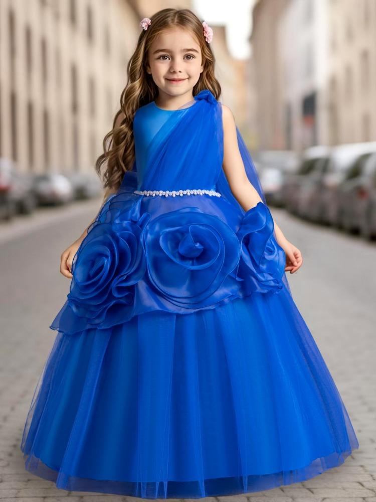 Middle and Large Children's Dress Long Large Flower Department Asymmetric Princess Dress Host Piano Performance Dress 932 Girl's Favourite Dress