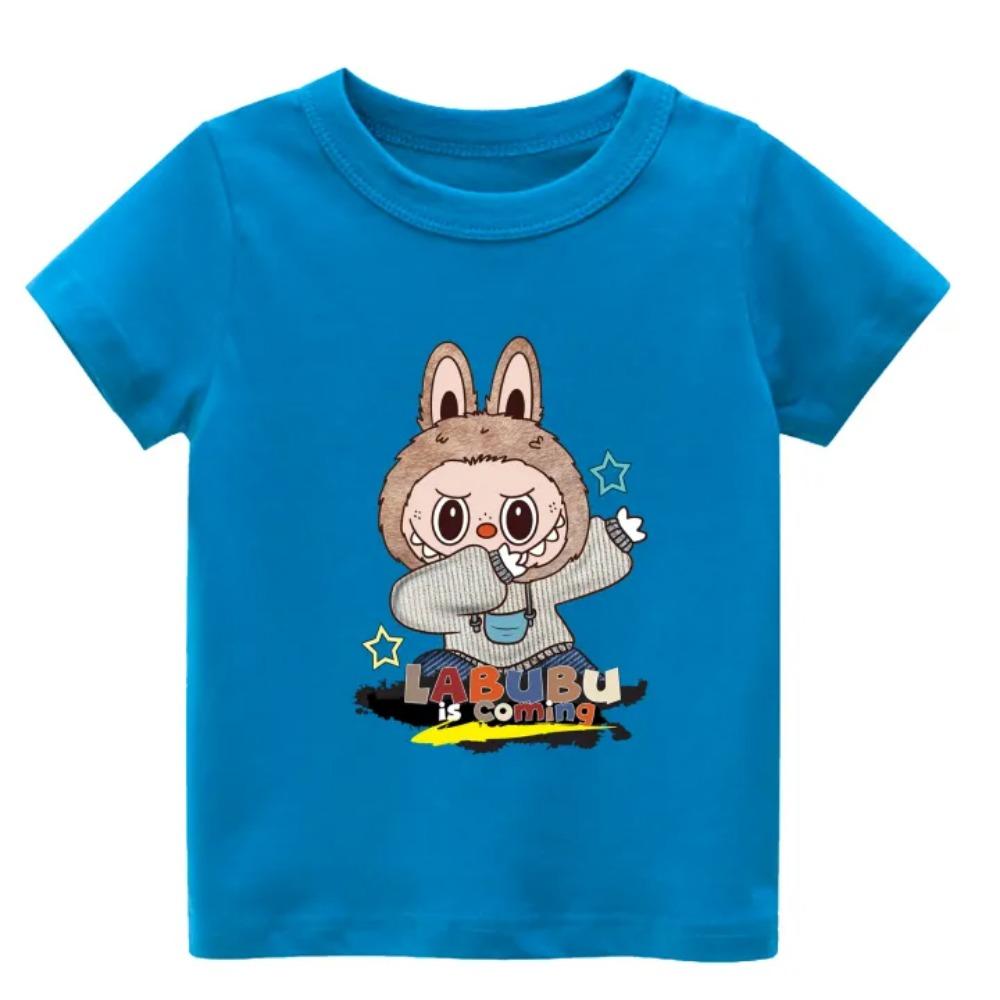 

Новая детская футболка 2025 года, повседневный стиль, принт LABUBU, круглый вырез, короткий рукав, повседневный топ для девочек 120