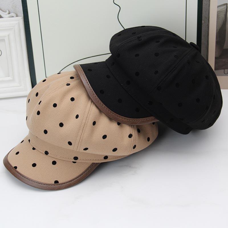 Autumn and winter polka dot octagonal beret women's autumn and winter retro newsboy hat showing face small fashion painter hat British cloud hat