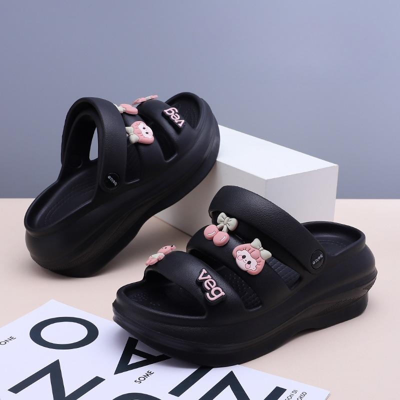 Fashion 2025 Summer Open Toe EVA Women’s Slippers Round Toe Appliques Platform Comfortable Slippers for Outdoor Daily Casual Sandals