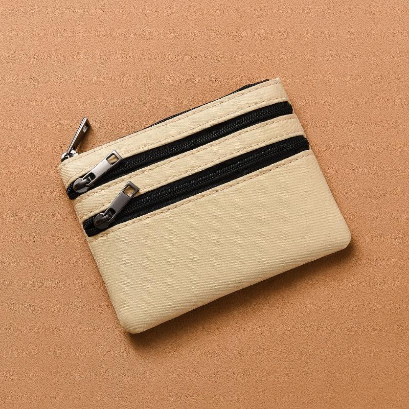 

Сумка для мелочи Мужская женская сумка для ключей Трехслойная тканевая сумка для хранения на молнии Простой студенческий мини-холщовый маленький кошелек абрикосовый