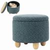 Storage Sitting Bench with Lid, Round Storage Ottoman with Rubberwood Legs, Dark Blue