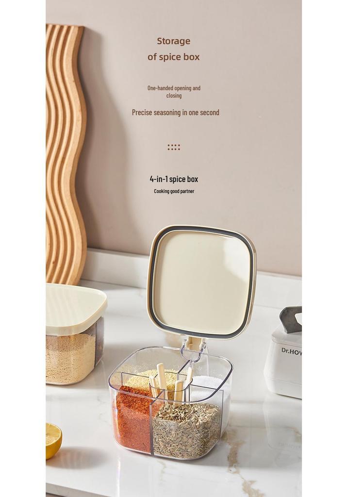 Multi-Compartment Seasoning Box: Kitchen Set with Salt Shaker, Sugar, MSG, and Spices – Four Compartments Included