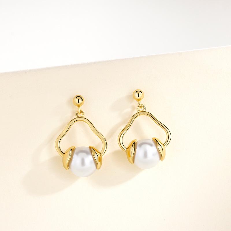 

Серьги-гвоздики с жемчугом, женская мода, универсальные, элегантные, ретро, геометрические, подвесные серьги-бусины для женщин