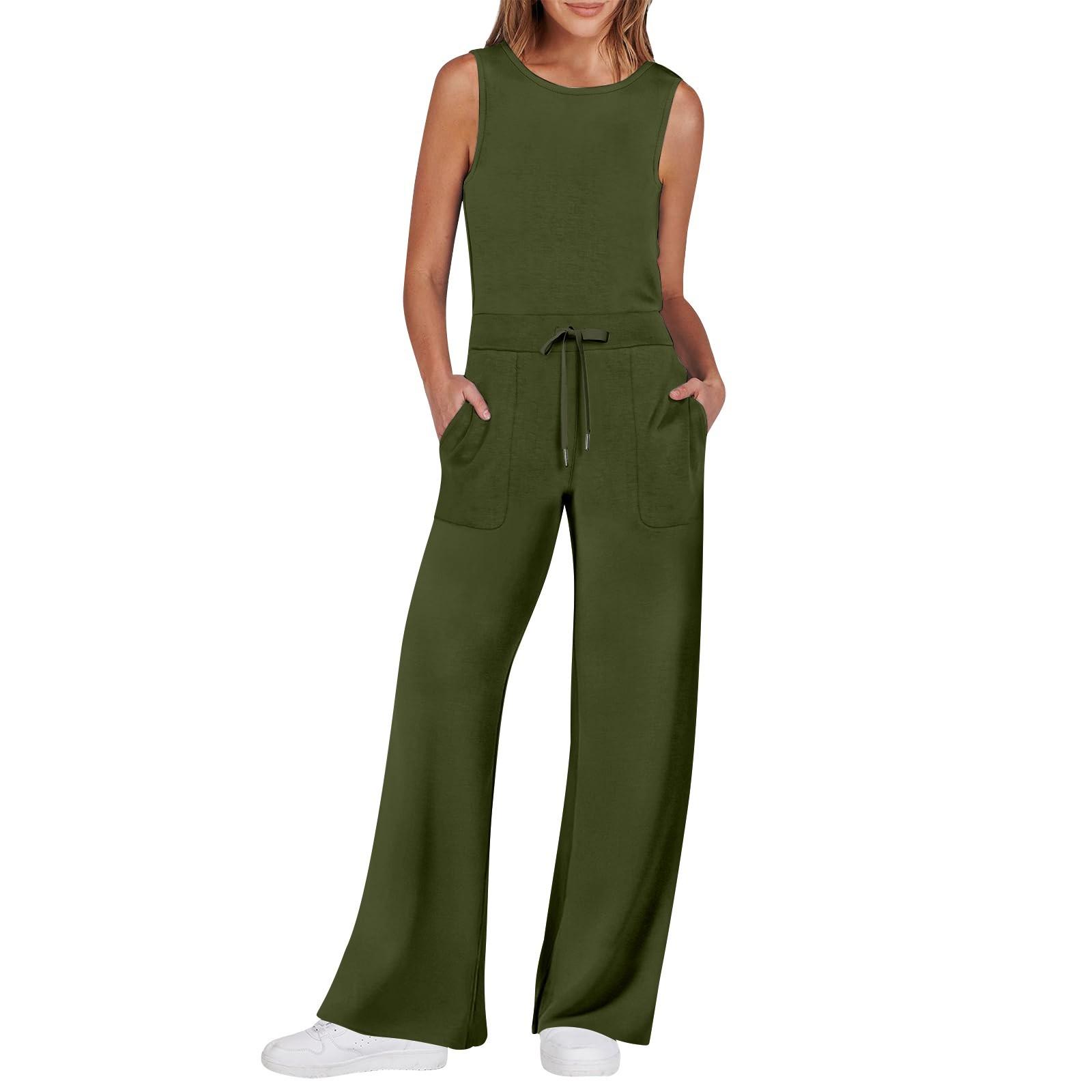 Women s Casual Versatile Sleeveless Color Commuting Straight Tube Jumpsuit S