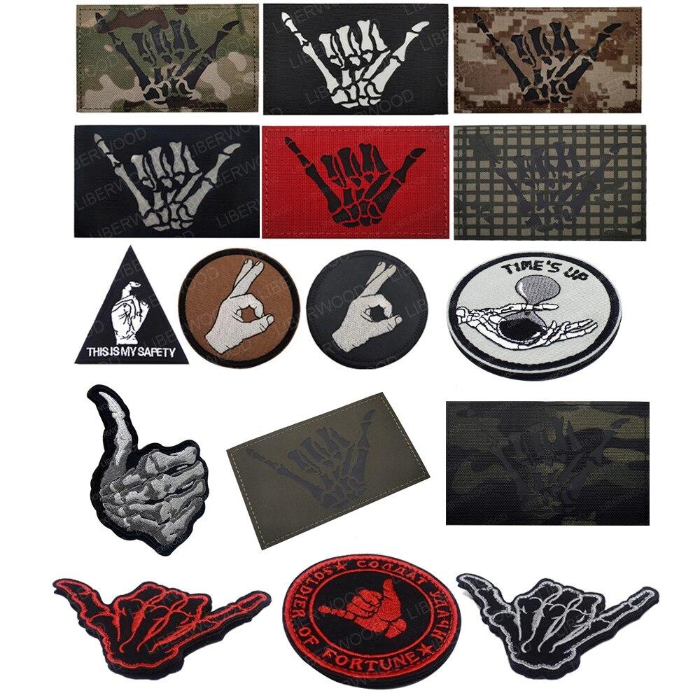

ЛИБЕРВУД Череп Призрак Средний палец Скелет Кость Фортуна Солдат Вышитая нашивка OK Знак Светящаяся в темноте Аппликация Рюкзак Значок