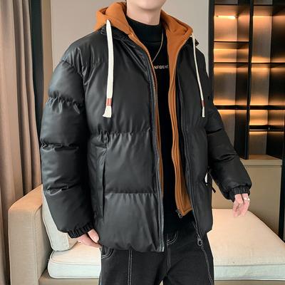 New Winter Cotton-padded Clothes Men's Trend Loose Hooded Thickened Fake Two-piece Cotton-padded Clothes To Keep Warm Teenagers Cotton-padded Jacket