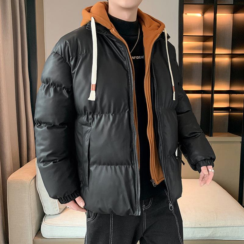 New winter cotton-padded clothes men's trend loose hooded thickened fake two-piece cotton-padded clothes to keep warm teenagers cotton-padded jacket