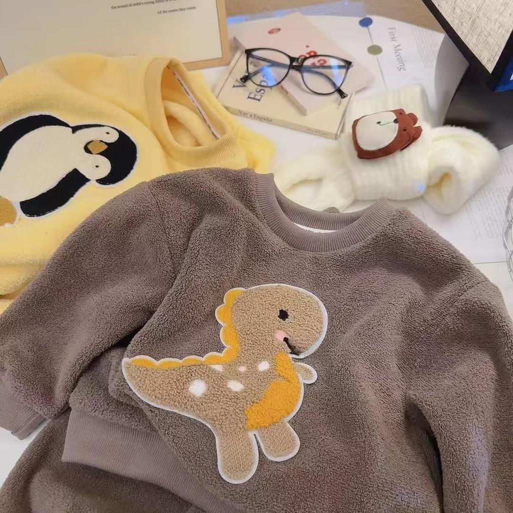 Kids' Fleece-Lined Pajamas Set - Thick Warm Cloud Fleece Homewear for Boys and Girls, Perfect for Autumn/Winter